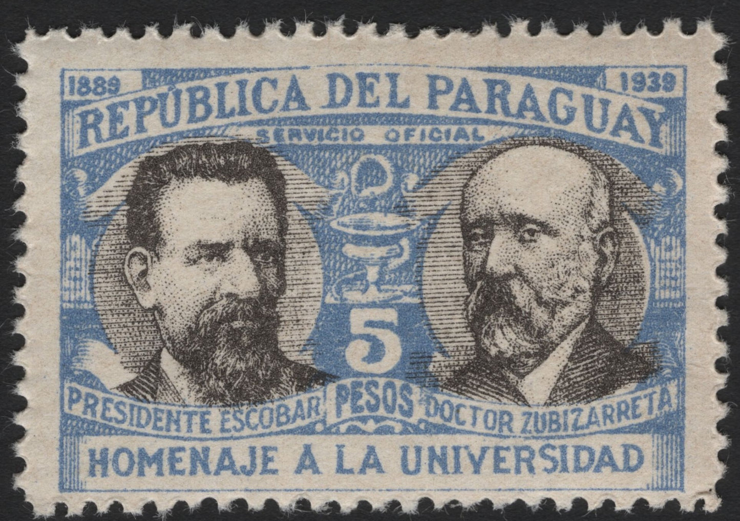 SCG4554 - Paraguay 1939 – University Tribute, 5 Pesos Official Stamp
