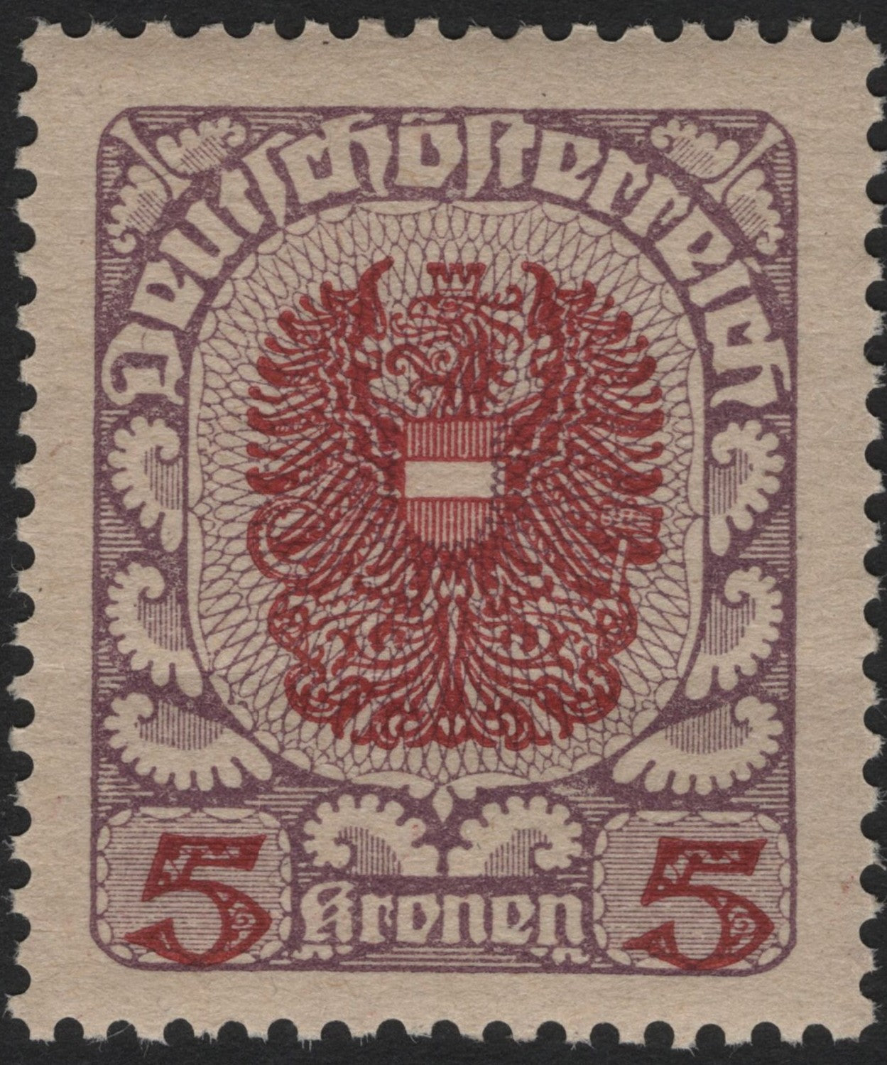 SCG4561 - Austria 1919 – 5 Kronen Coat of Arms High Value Issue.