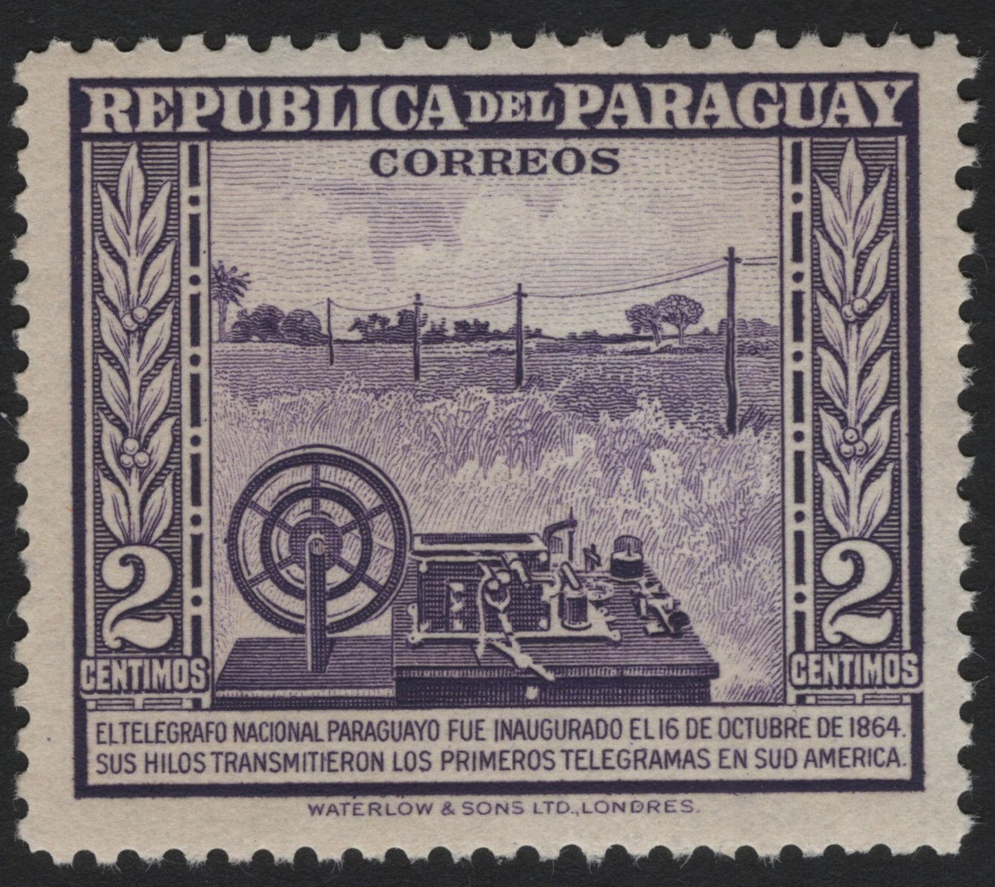 SCG4572 - Paraguay 2 Céntimos Telegraph Commemorative – 1864 Inauguration