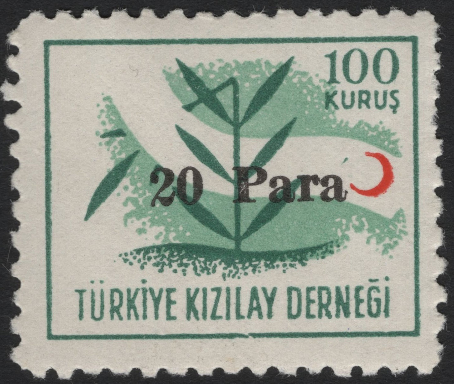 SCG4602 - Turkey 1960s Red Crescent Overprint – 20 Para on 100 Kuruş