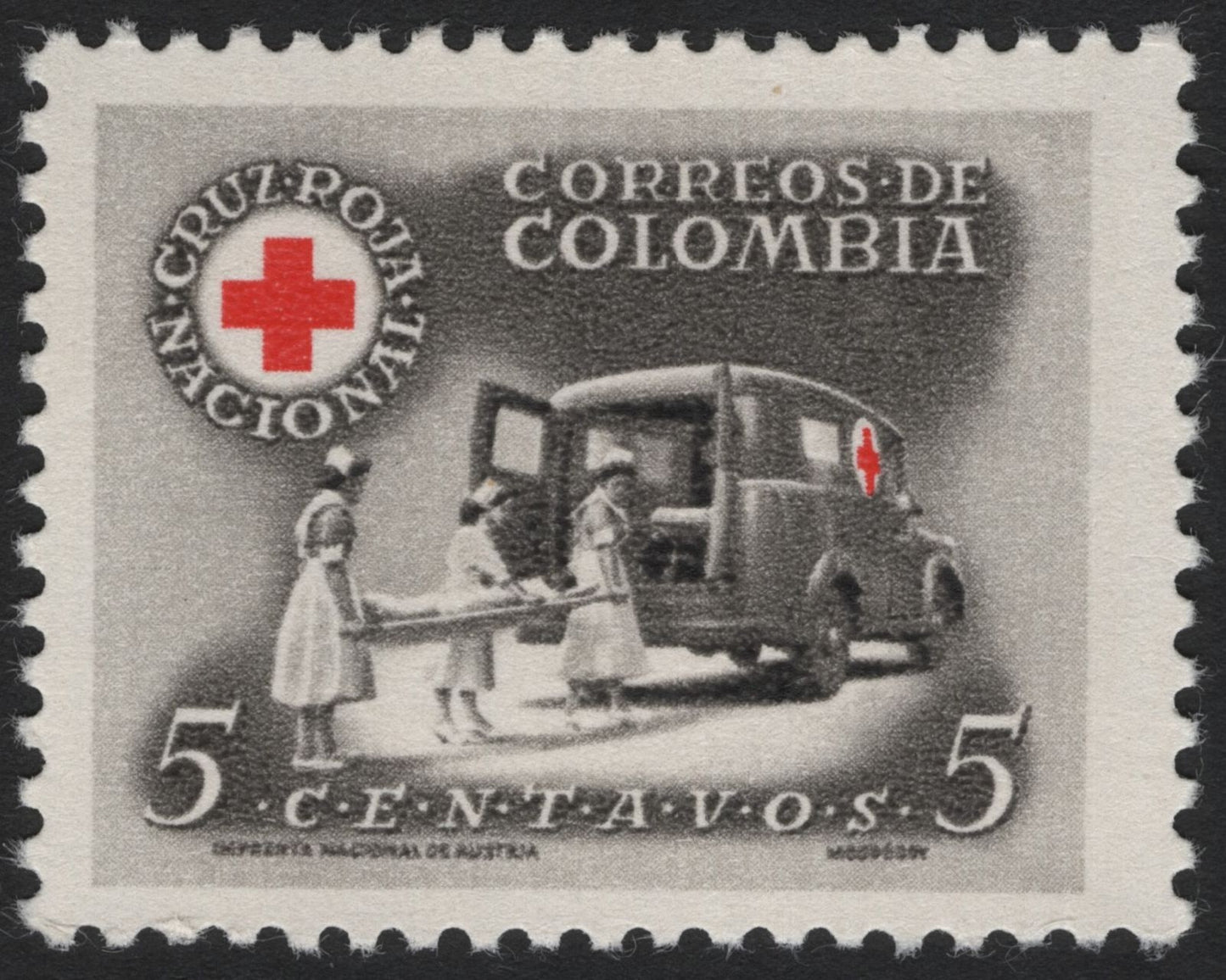 SCG4583 - Colombia 1940s – Red Cross Ambulance & Nurses, 5 Centavos