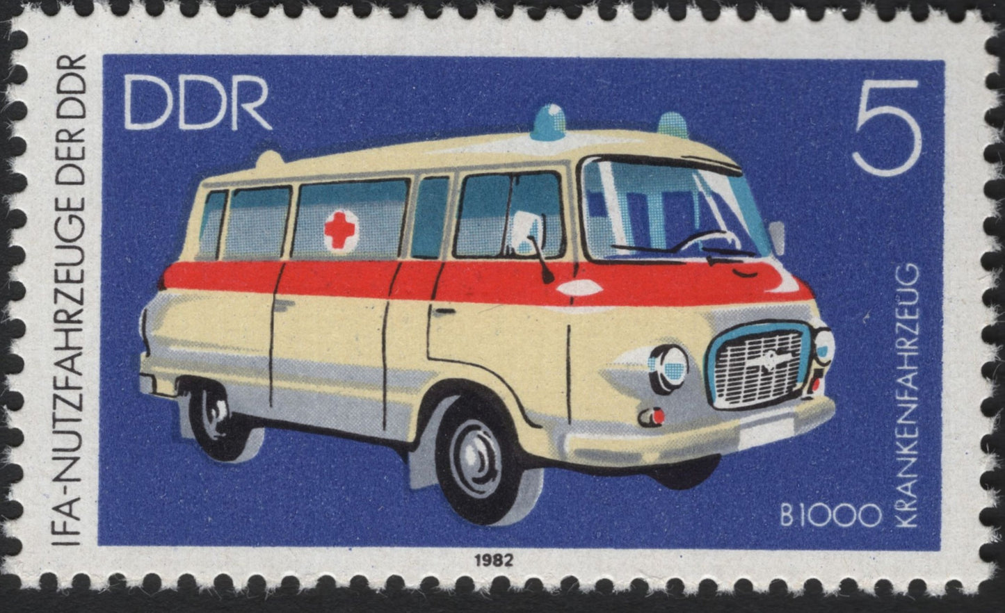 SCG4594 - 1982 East Germany (DDR) 5 Pfennig Red Cross Ambulance – IFA Utility Vehicles Series