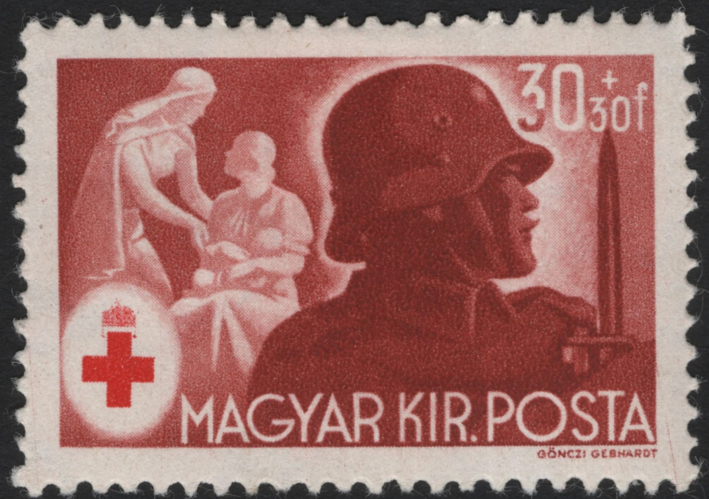 SCG4578 - Hungary 1943 Red Cross Semi-Postal – Soldier and Nurse (30f + 30f)