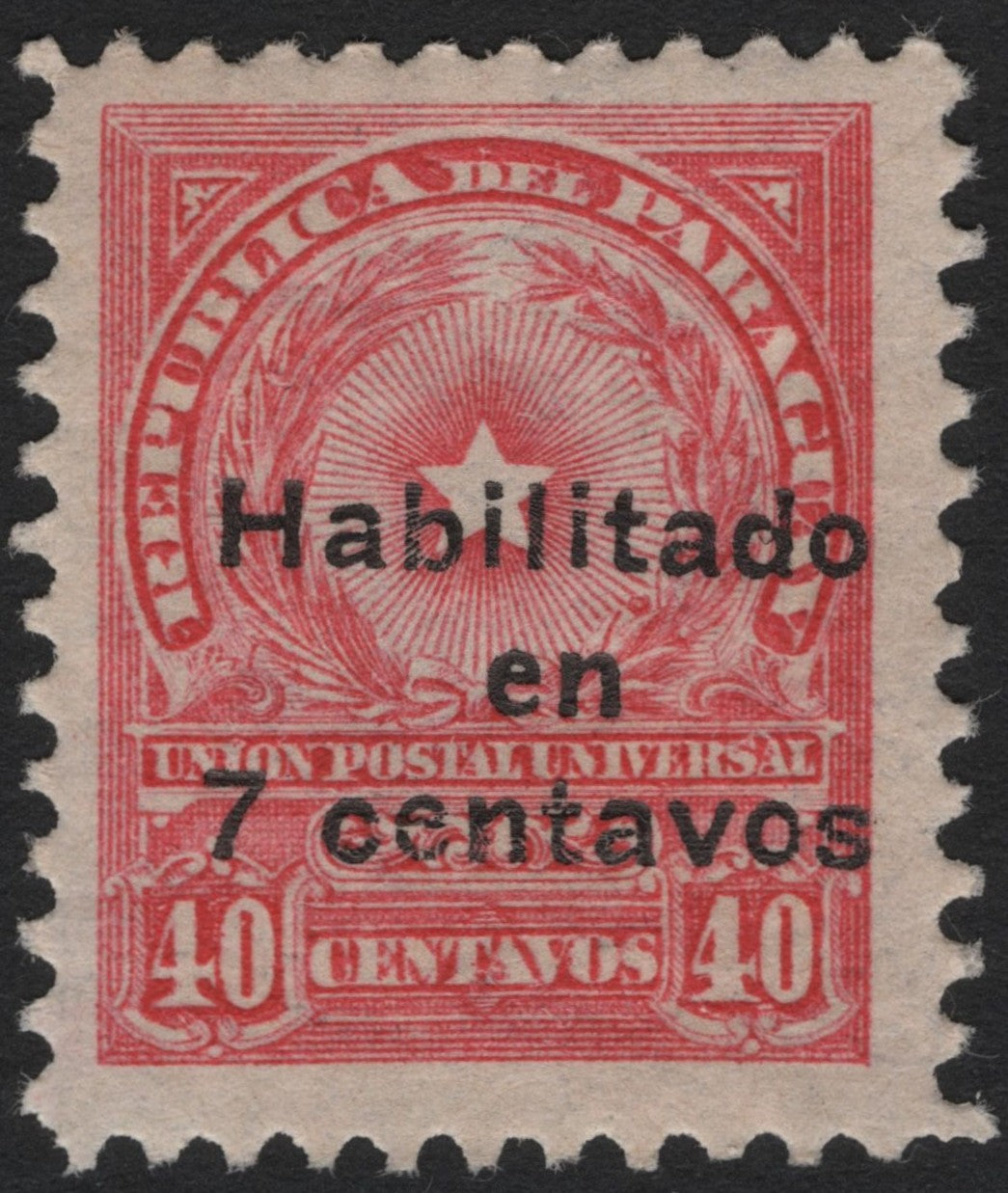 SCG4671 - Paraguay 1900s Overprint – 40c Red Revalued to 7c Black Surcharge