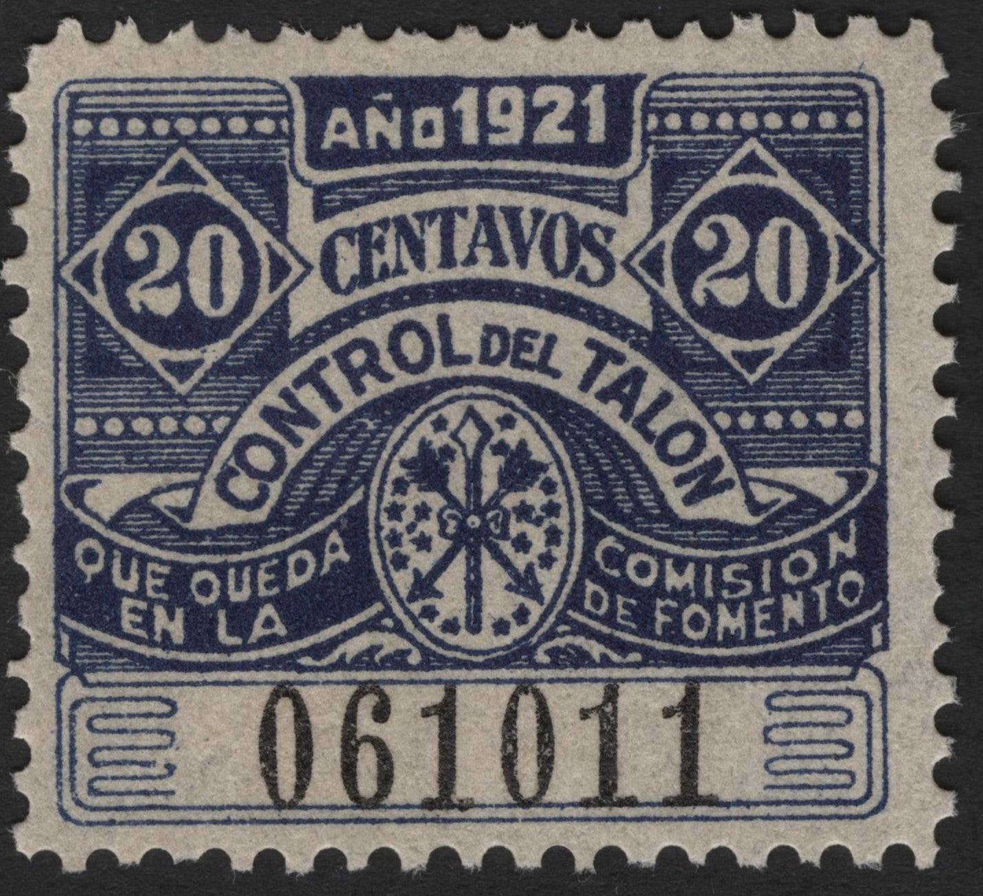 SCG4674 - Mexico 1921 – 20 Centavos Revenue Stamp (Control del Talon)