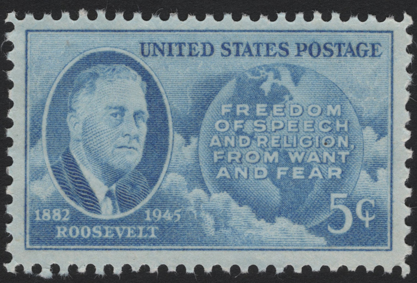 SCG4686 - United States 1946 – Franklin D. Roosevelt Memorial 5¢ "Four Freedoms" Blue