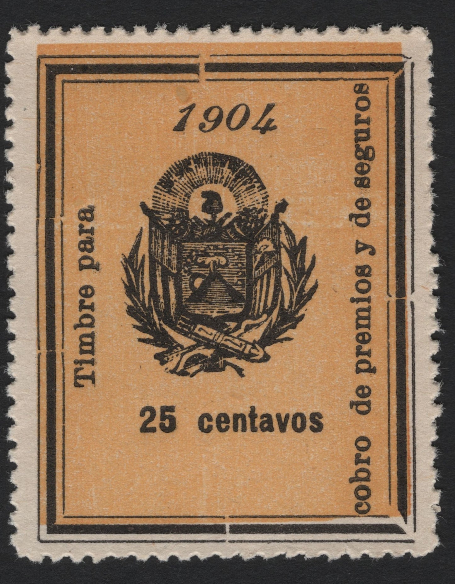 SCG4687 - Bolivia 1904 25c Insurance & Prize Revenue Stamp