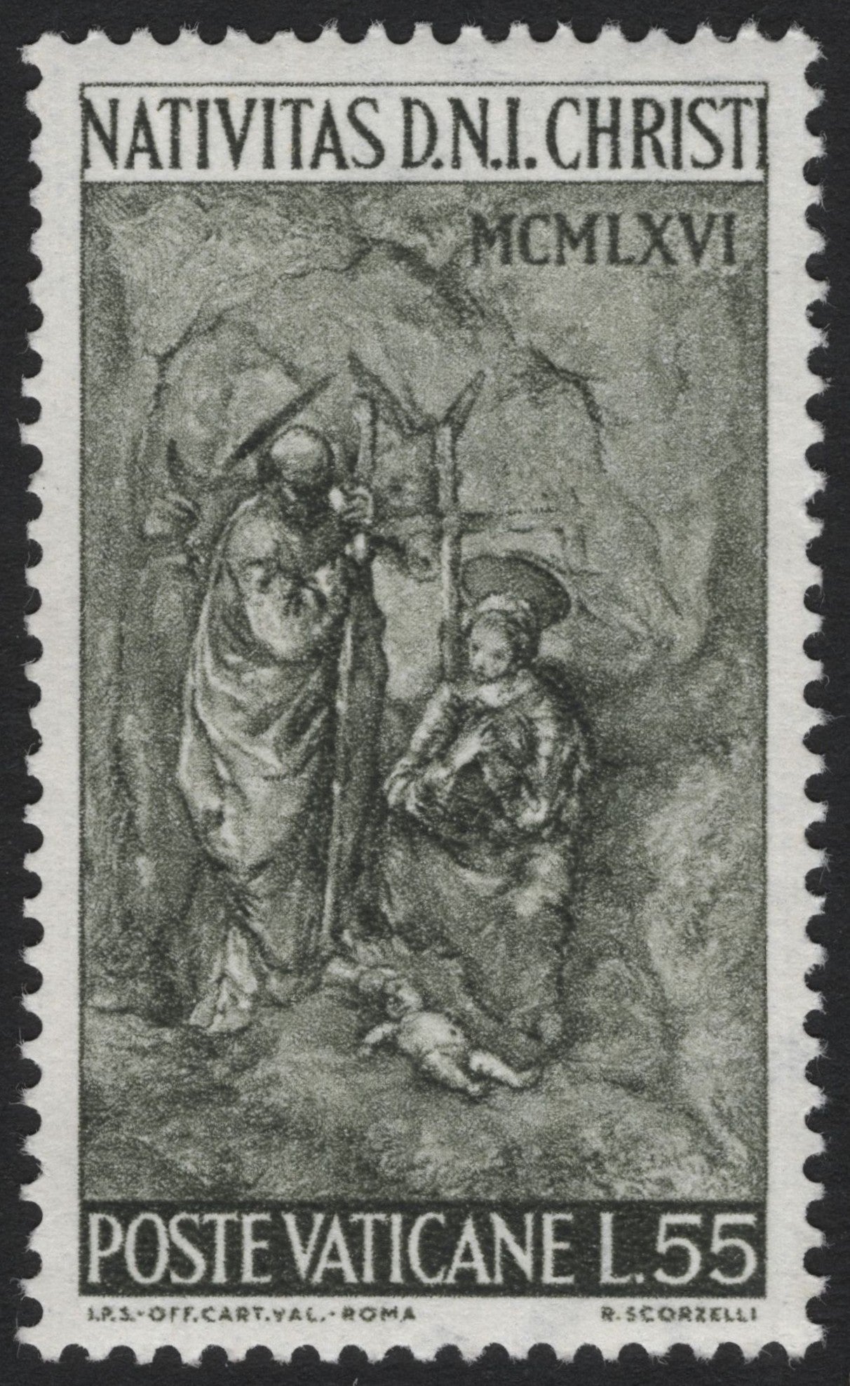 SCG4721 - Vatican City 1966 Christmas Stamp – Nativity Scene (55 Lire)