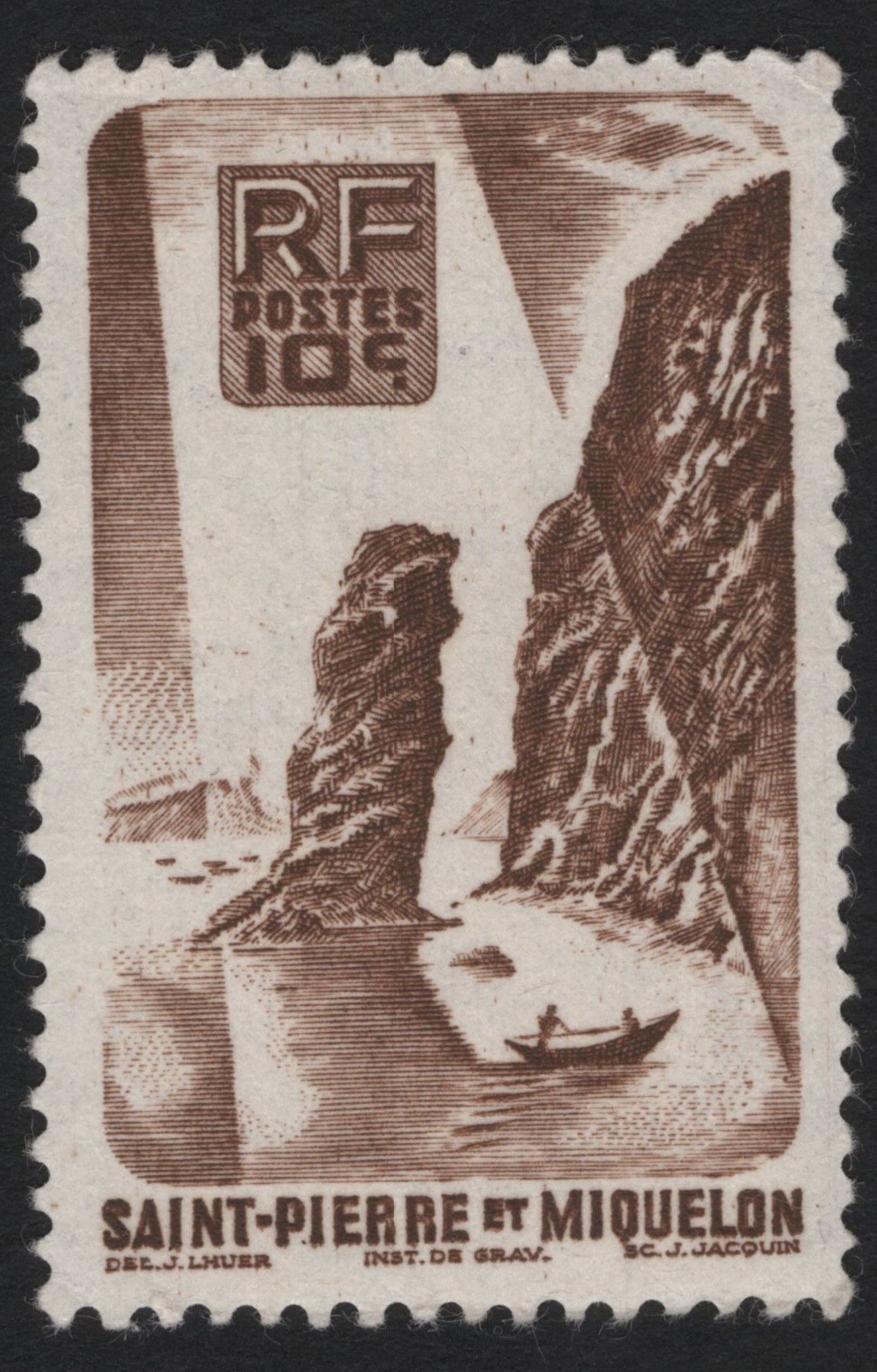 SCG4753 - Saint Pierre et Miquelon 1947 – Coastal Rock Formations, 10c Brown