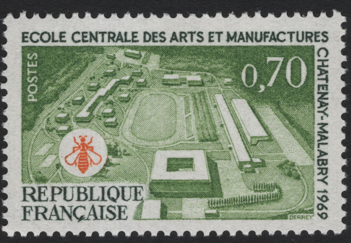 SCG4758 - France 1969 – École Centrale des Arts et Manufactures, Châtenay-Malabry – 0.70 Fr Green & Red