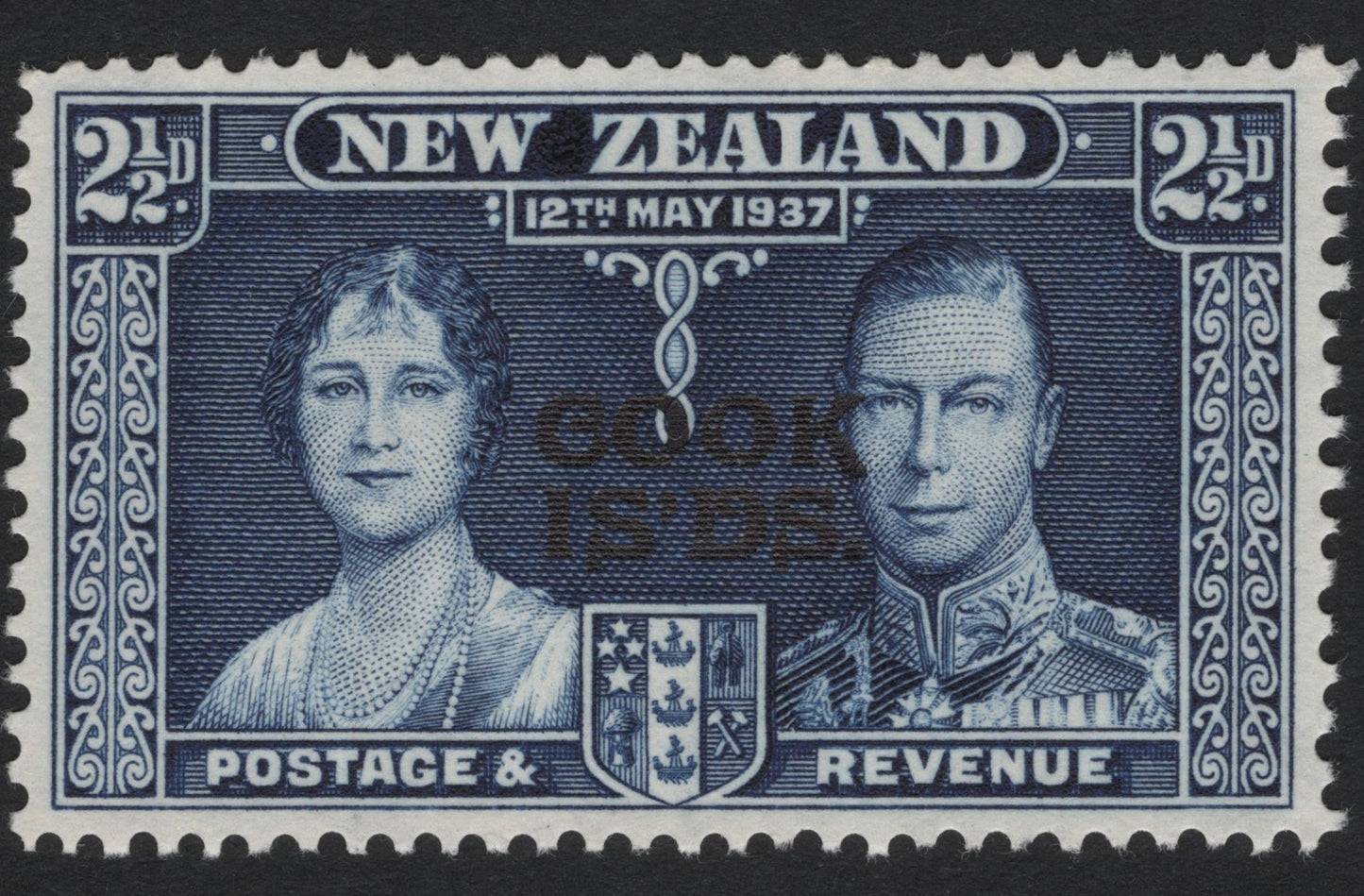 SCG4762 - 1937 Cook Islands Overprint on New Zealand Coronation Issue – King George VI & Queen Elizabeth
