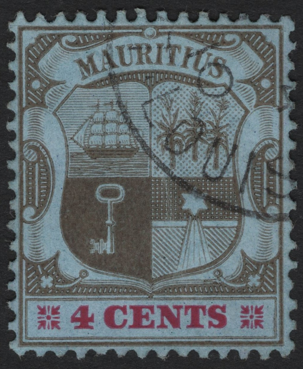 SCG4785 - Mauritius 4 Cents Coat of Arms Stamp (1895–1904)