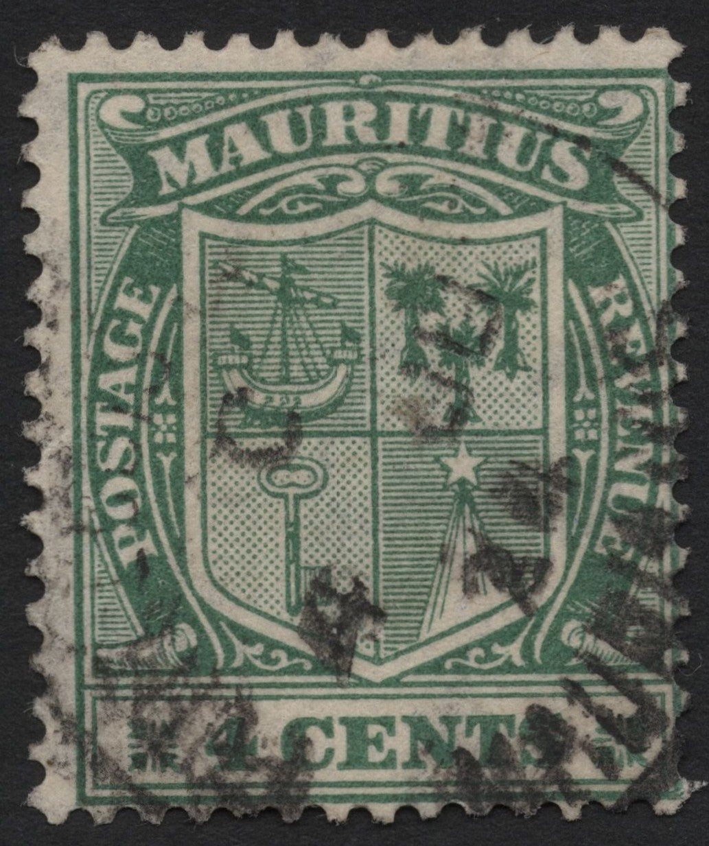 SCG4798 - Mauritius 4 Cents Green Coat of Arms (1895–1904)