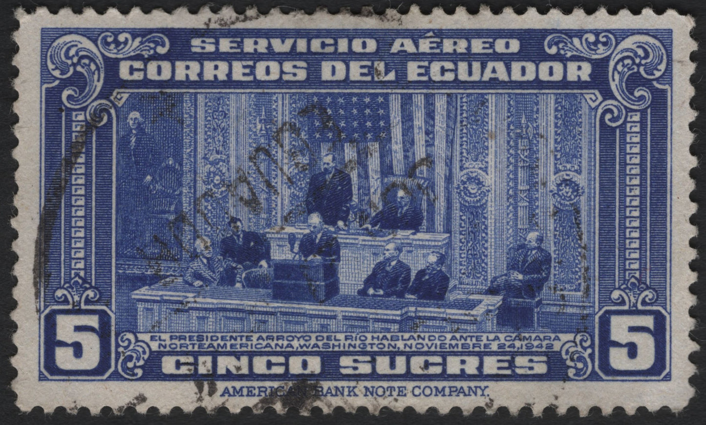 SCG4864 - Ecuador 1942 Airmail – President Arroyo del Río Addresses U.S. Congress, 5 Sucres