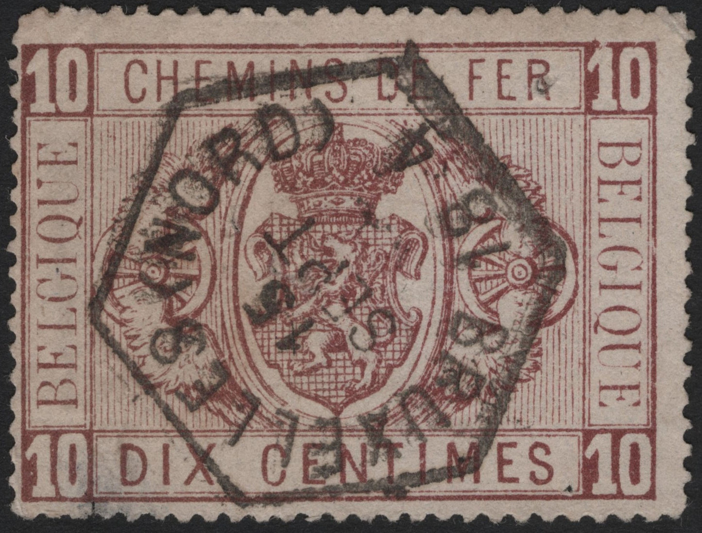SCG4865 - Belgium 1879 – 10c Red Railway Parcel Post Stamp (Chemins de Fer)