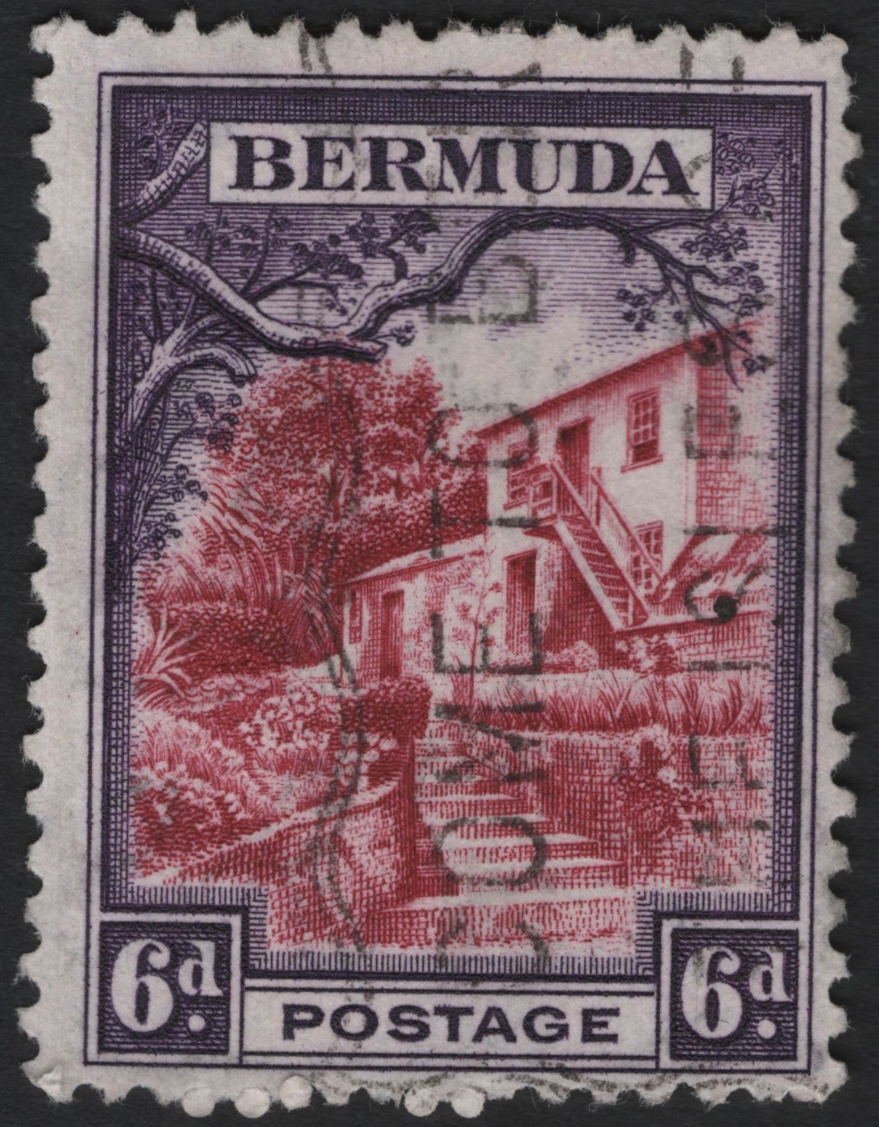 SCG4895 - Bermuda 6d Postage Stamp – Cottage and Garden Scene