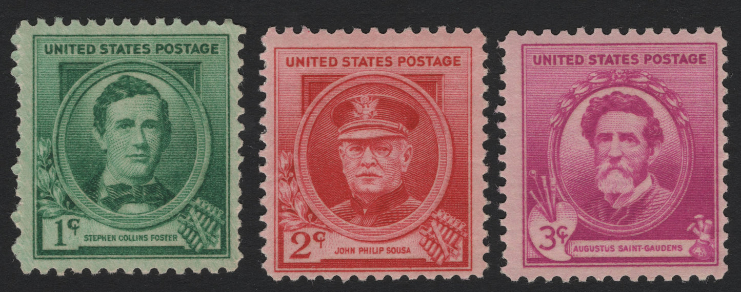 SCG4989 - United States 1¢ Stephen Collins Foster, 2¢ John Philip Sousa, 3¢ Augustus Saint-Gaudens – Famous Americans Series