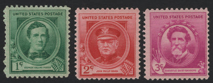 SCG4989 - United States 1¢ Stephen Collins Foster, 2¢ John Philip Sousa, 3¢ Augustus Saint-Gaudens – Famous Americans Series