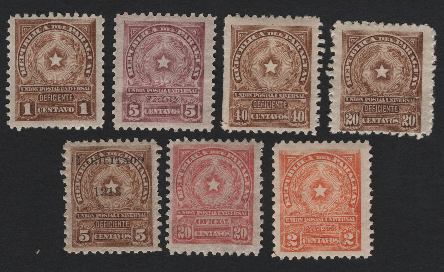 SCG4968 - Paraguay 1918–1920 “Deficiente” & “Oficial”  Star and Wreath Definitives