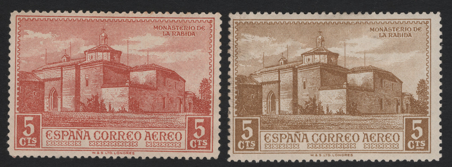 SCG4980 - Spain 1930 Airmail – Monastery of La Rábida (5 Céntimos, Color Variants)