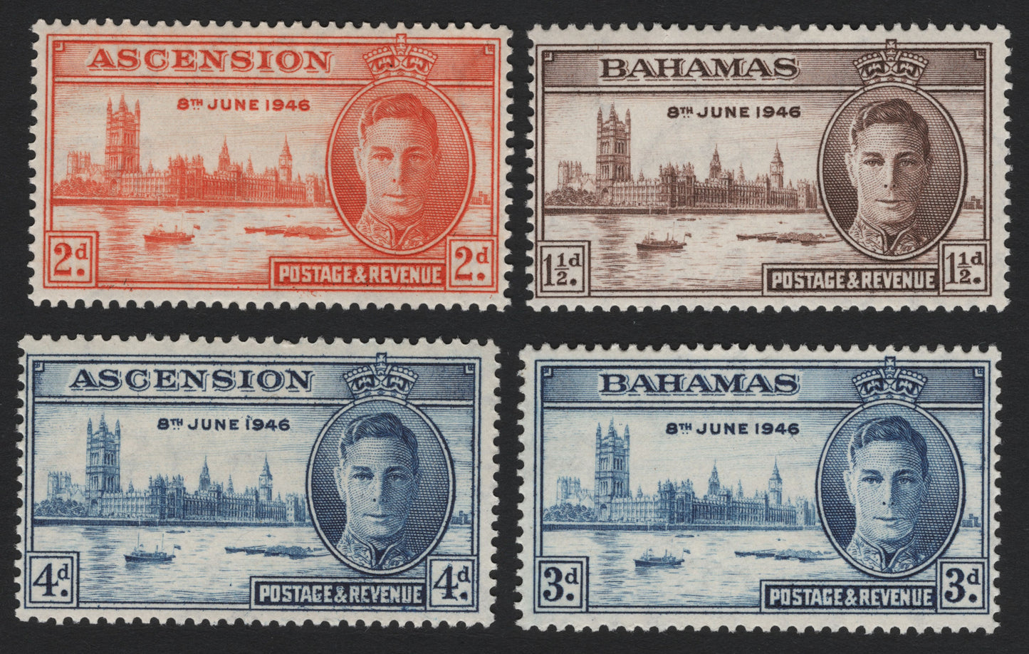 SCG4985 - Ascension & Bahamas 1946 Victory Issue – King George VI with Houses of Parliament