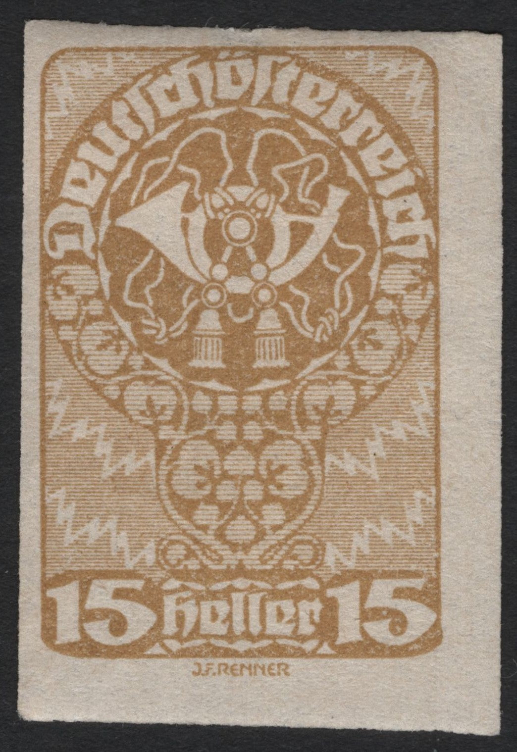 SCG5020 - Austria 1919 15 Heller Brown – Coat of Arms Issue (J.F. Renner Design)