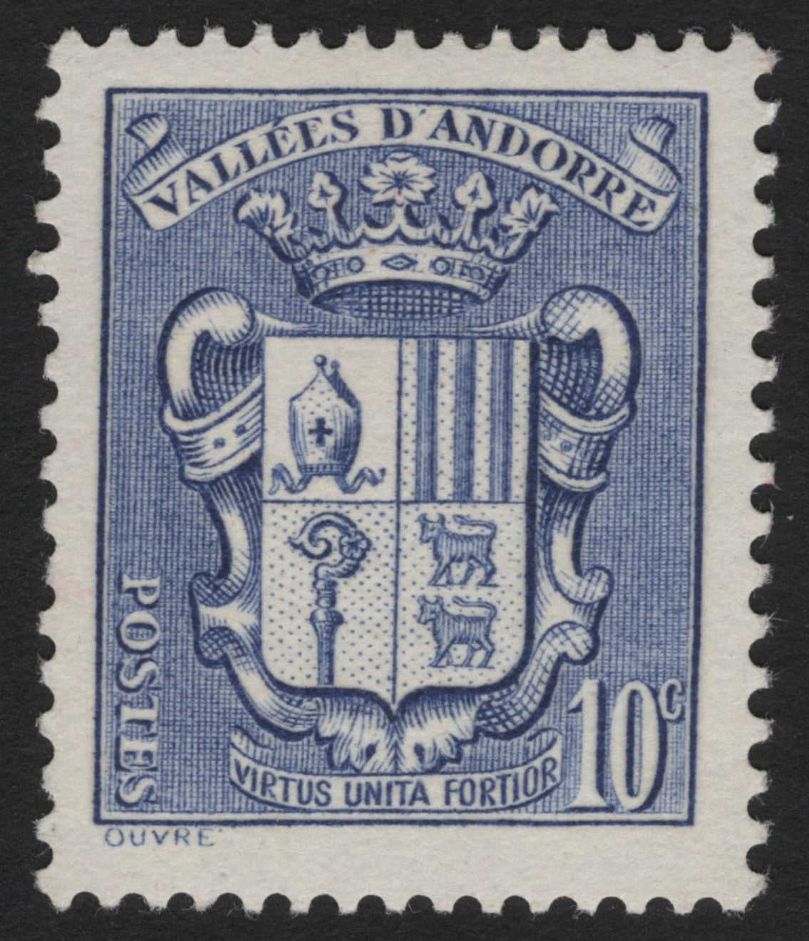 SCG4998 - Andorra 1932 – Coat of Arms 10c Blue (French Administration)