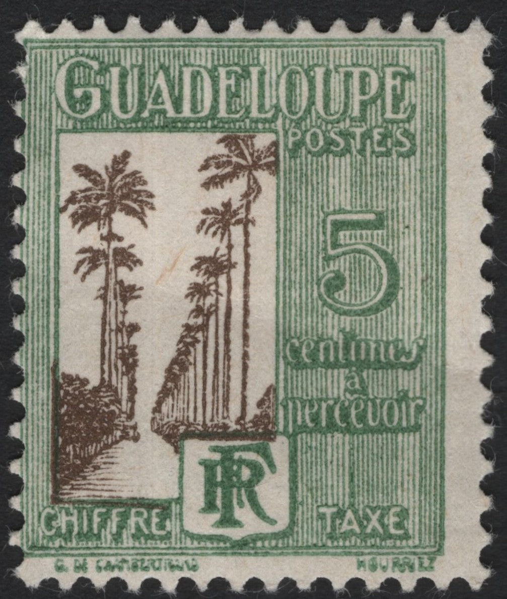 SCG5000 - Guadeloupe 1890s–1920s Postage Due 5c Green & Brown – Palm Avenue Design