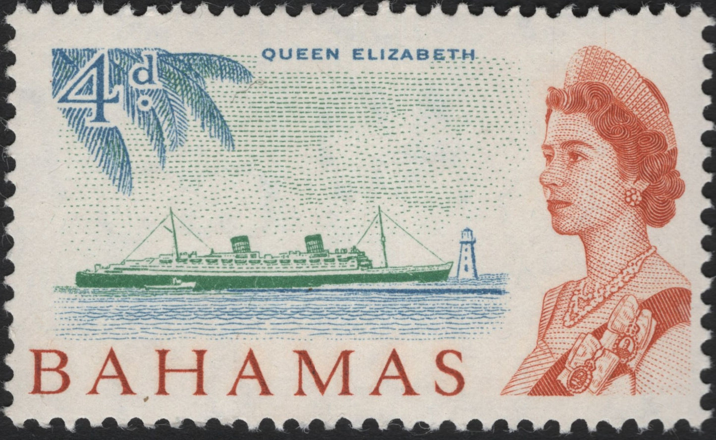 SCG5115 - Bahamas 4d Queen Elizabeth II & Ocean Liner (1954–63 Issue)