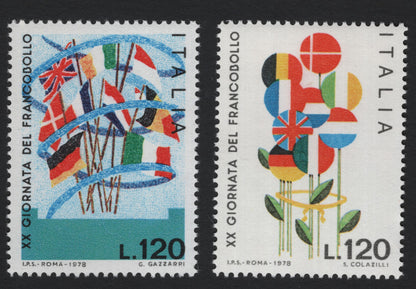 SCG5185 - Italy 1978 – 20th Stamp Day (Set of 2, Flags & Symbols)