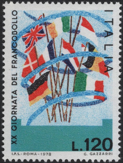 SCG5185 - Italy 1978 – 20th Stamp Day (Set of 2, Flags & Symbols)