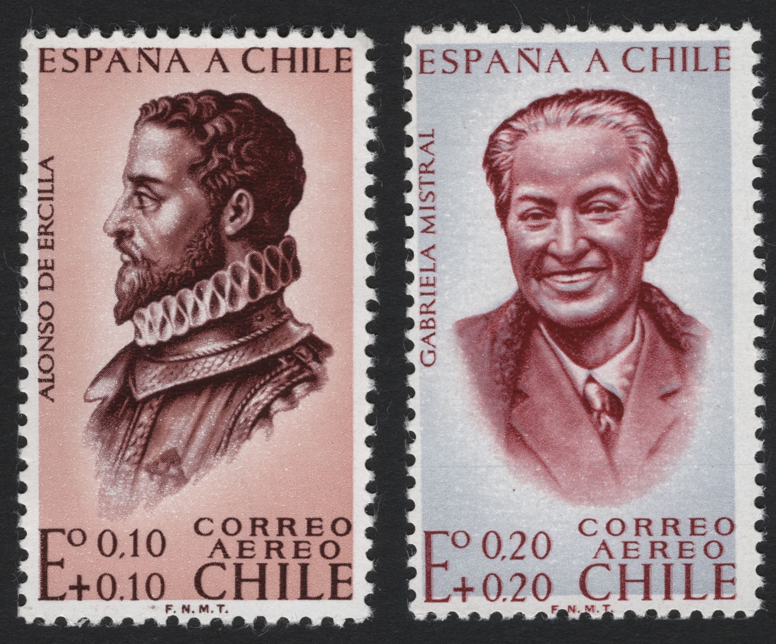 Chile 1962 Airmail Stamps: Alonso de Ercilla and Gabriela Mistral