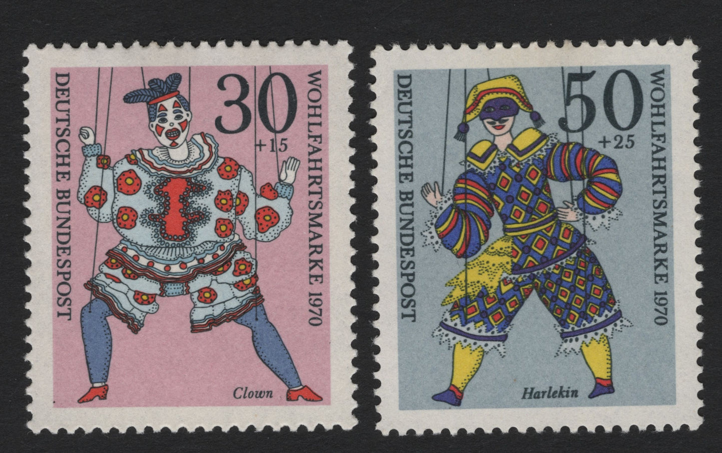 SCG5248 - Germany 1970 – Welfare Issue: Clown and Harlequin (Puppet Motifs)