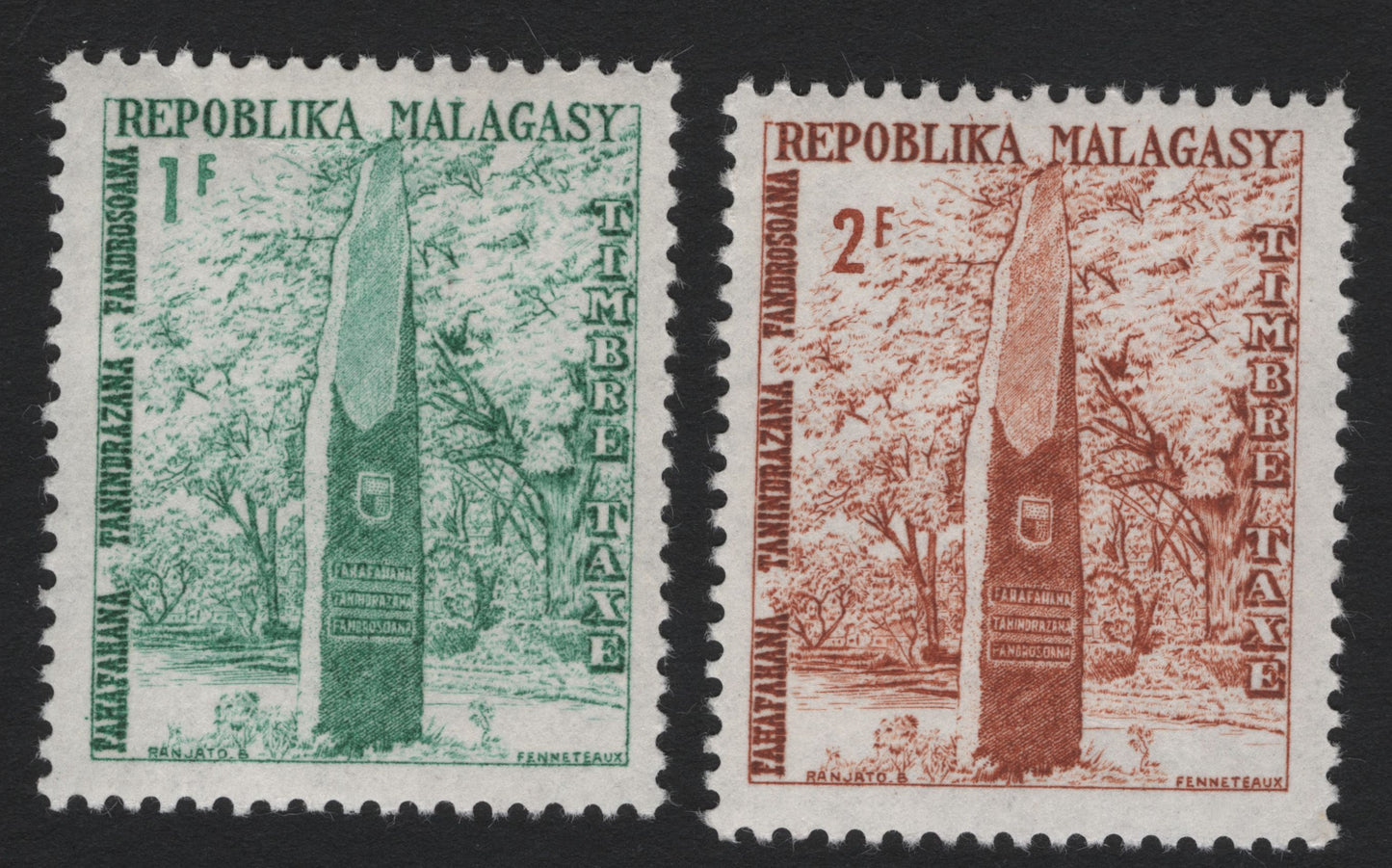 SCG5245 - Madagascar – Fiscal Stamps Depicting Commemorative Stele (c.1960s)