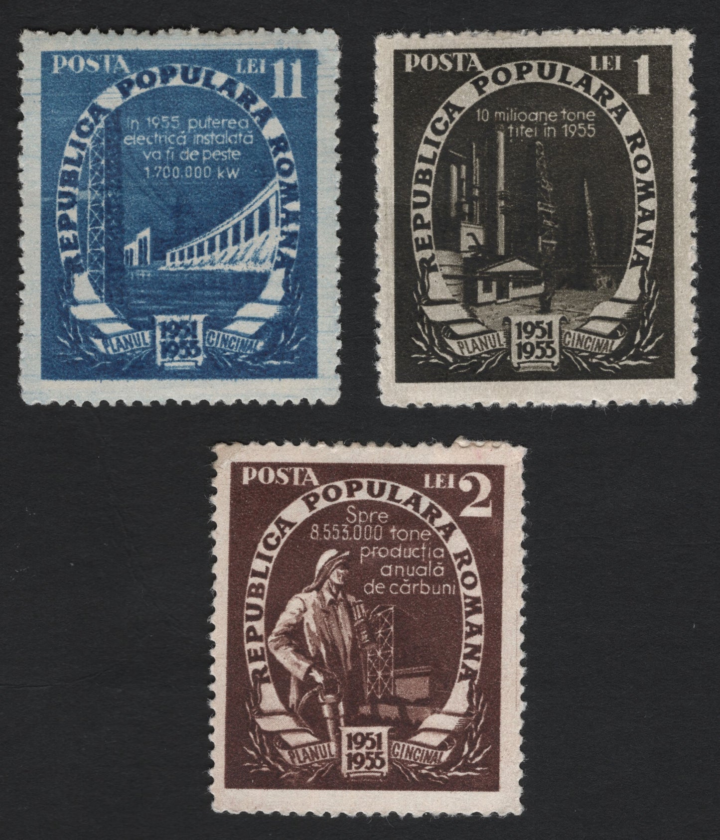SCG5210 - Romania 1951–1955 Five-Year Plan Stamps – Industry and Energy Development