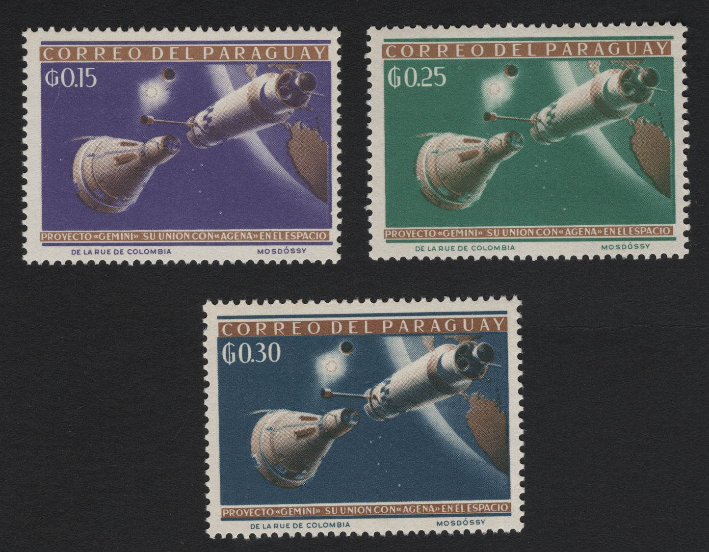 SCG5294 - Paraguay 1960s – Gemini Project Docking with Agena (Set of 3)