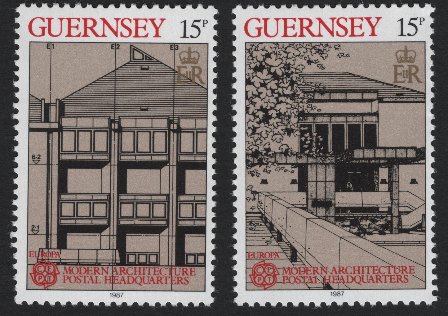 SCG5303 - Guernsey 1987 – Europa Modern Architecture: Postal Headquarters (Set of 2, 15p)