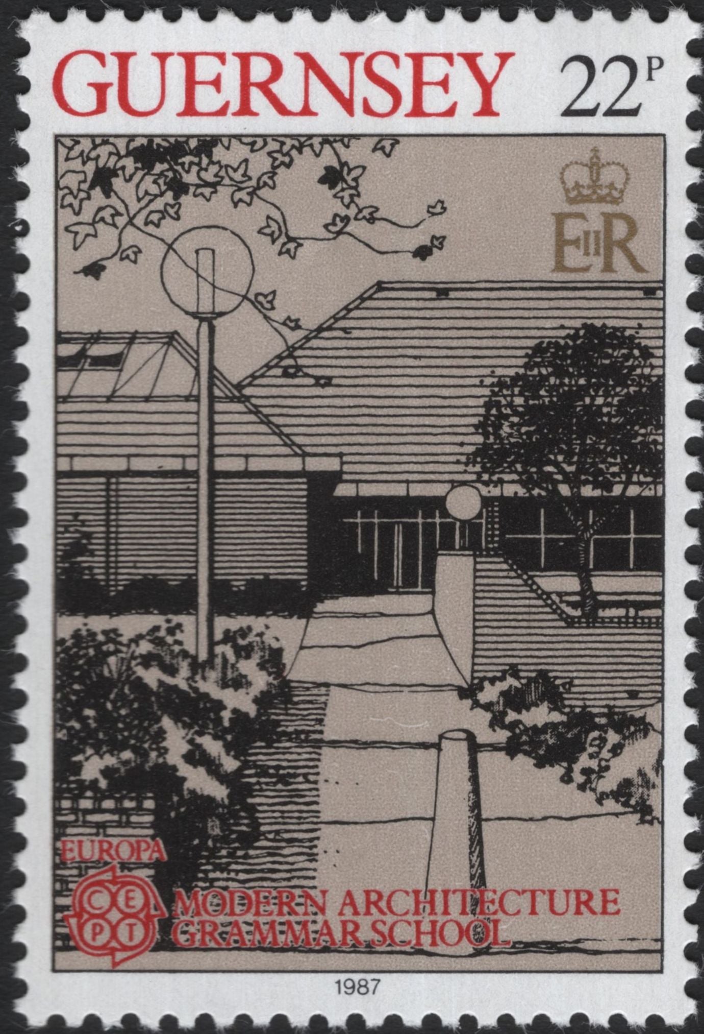 SCG5300 - Guernsey 1987 – Europa: Modern Architecture, Grammar School (22p Pair)