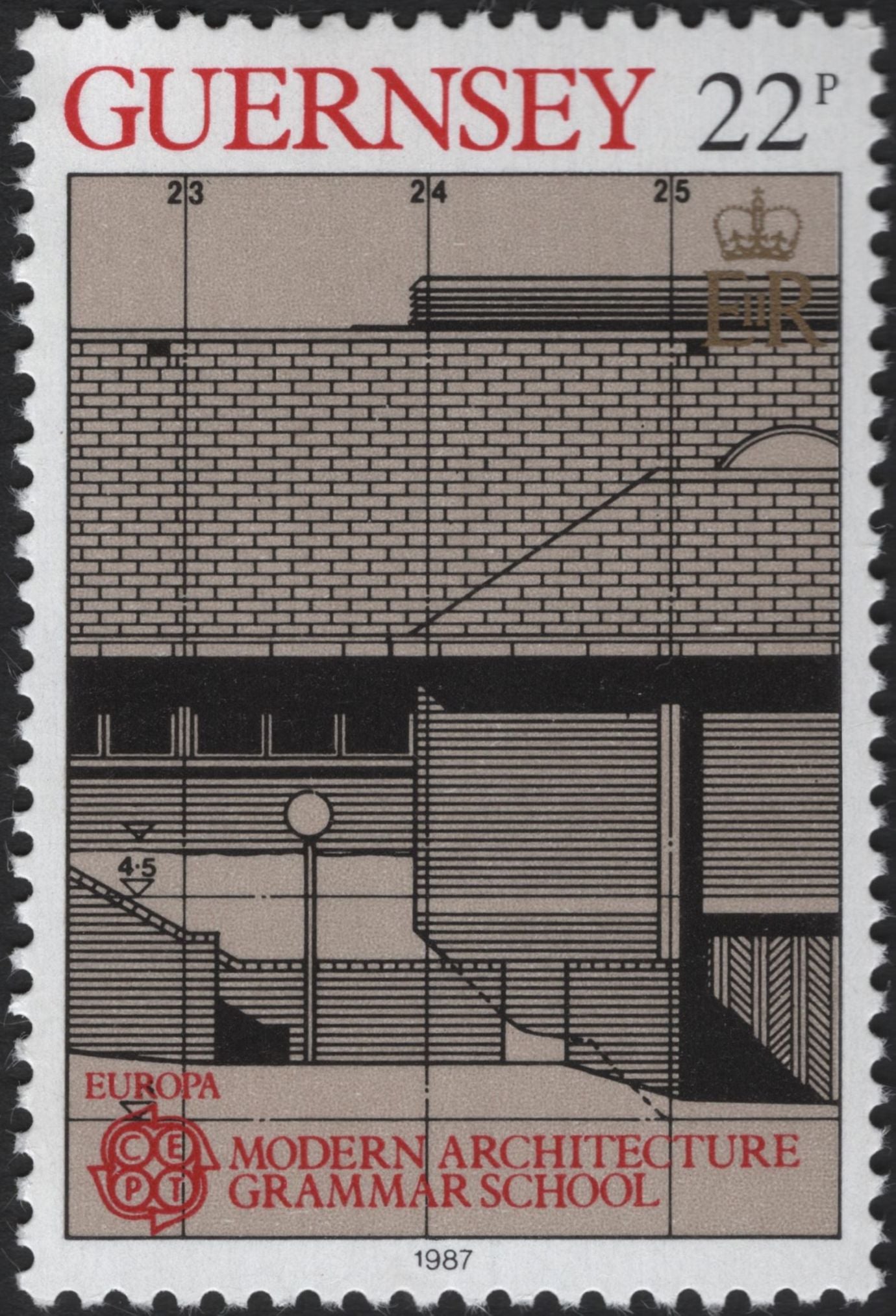 SCG5300 - Guernsey 1987 – Europa: Modern Architecture, Grammar School (22p Pair)