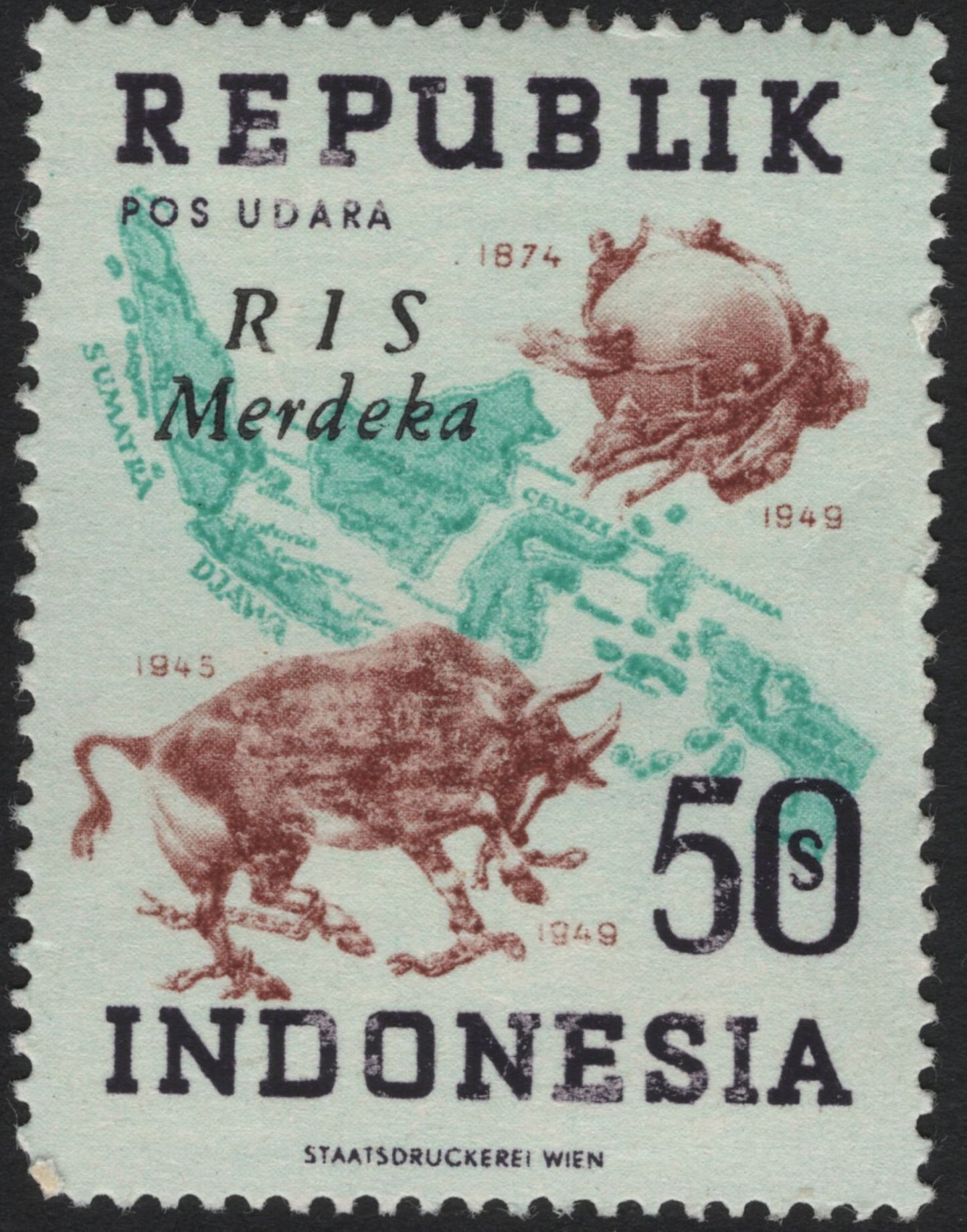 SCG5392 - Indonesia 1949 – RIS Merdeka Independence Issue (Buffalo & Map of Archipelago)