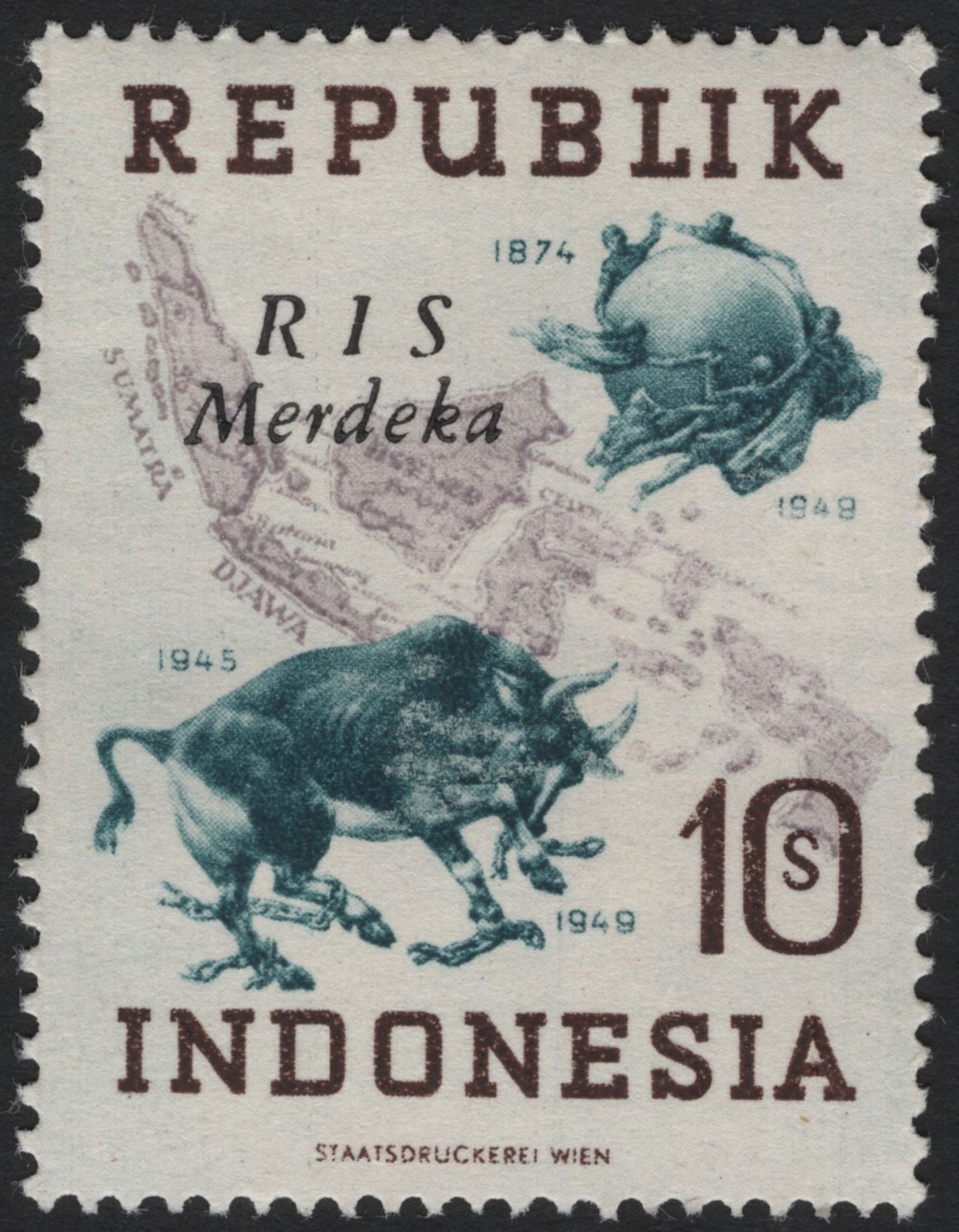 SCG5392 - Indonesia 1949 – RIS Merdeka Independence Issue (Buffalo & Map of Archipelago)