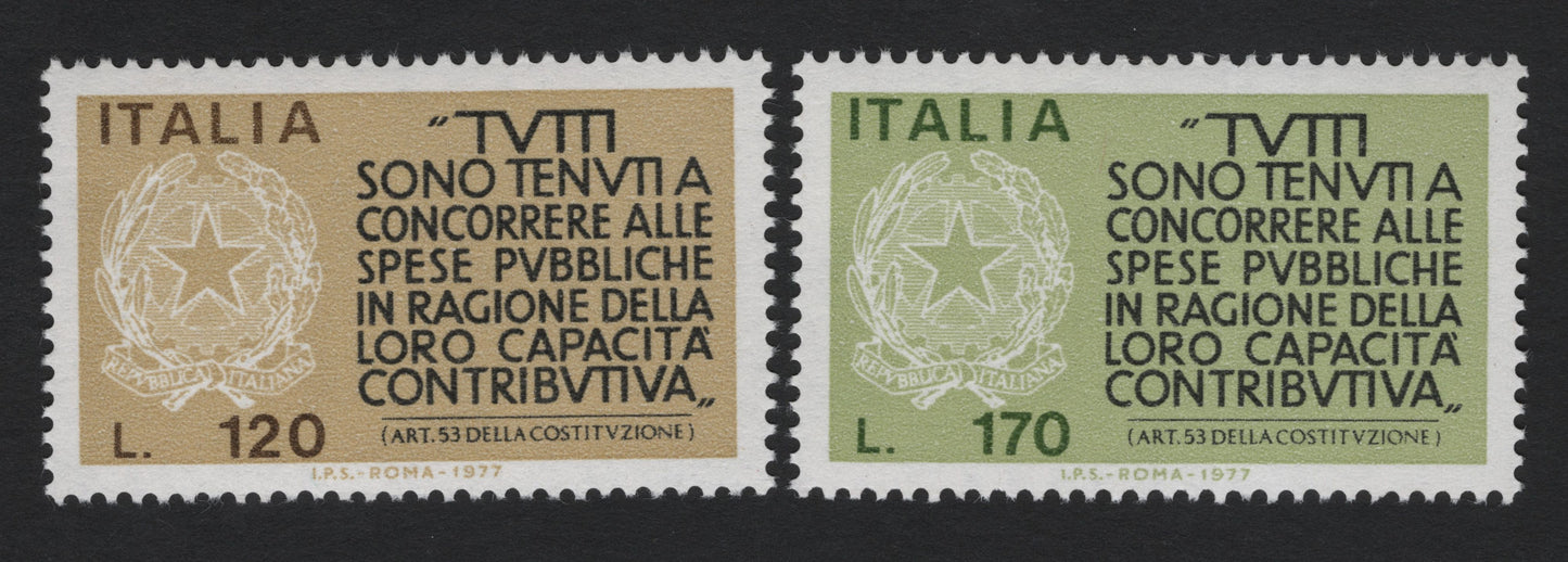 SCG5399 - Italy 1977 – Constitutional Article 53 Definitive Stamps (L.120 & L.170)