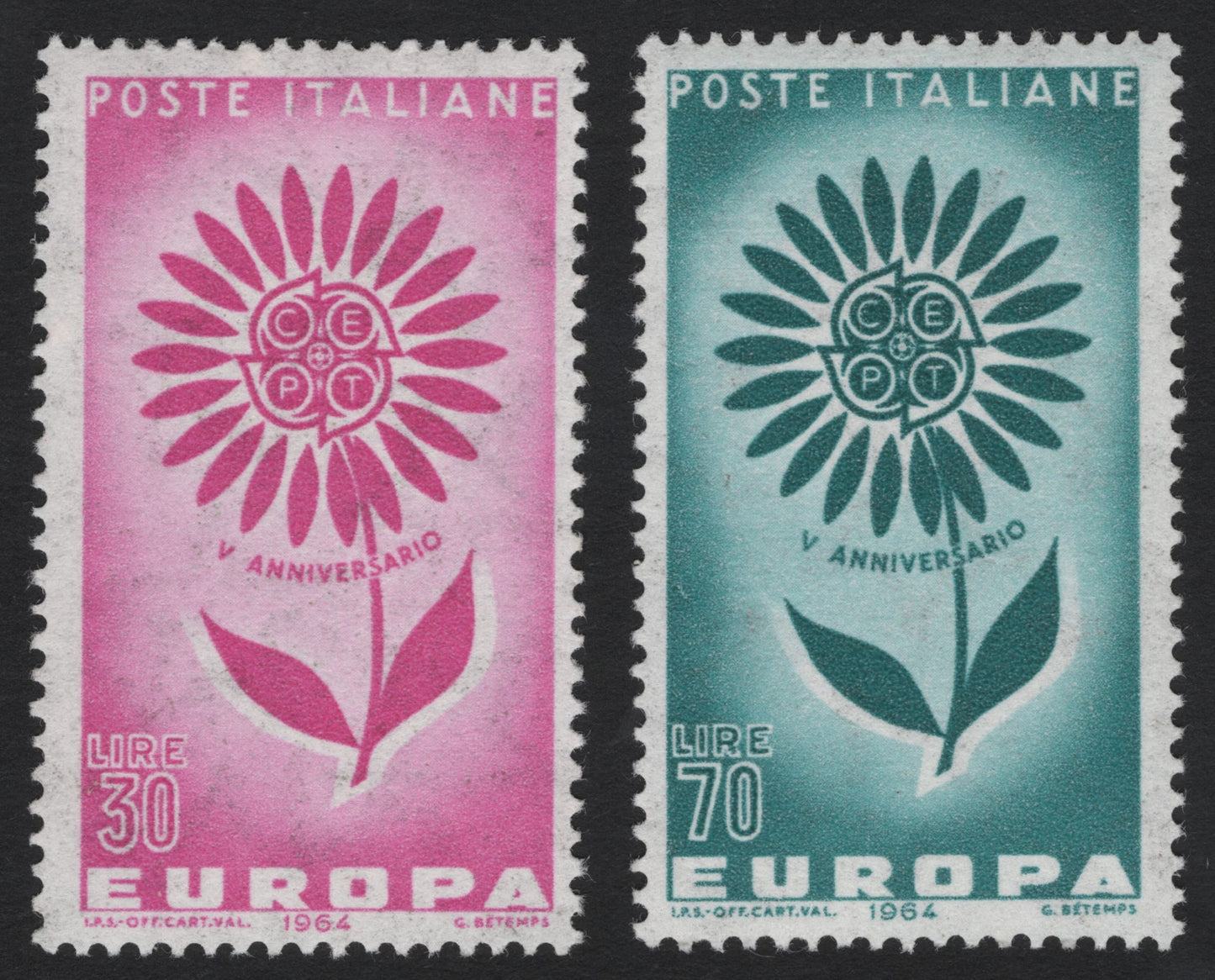 SCG5410 - Italy 1964 Europa CEPT 5th Anniversary – Flower Emblem Issue