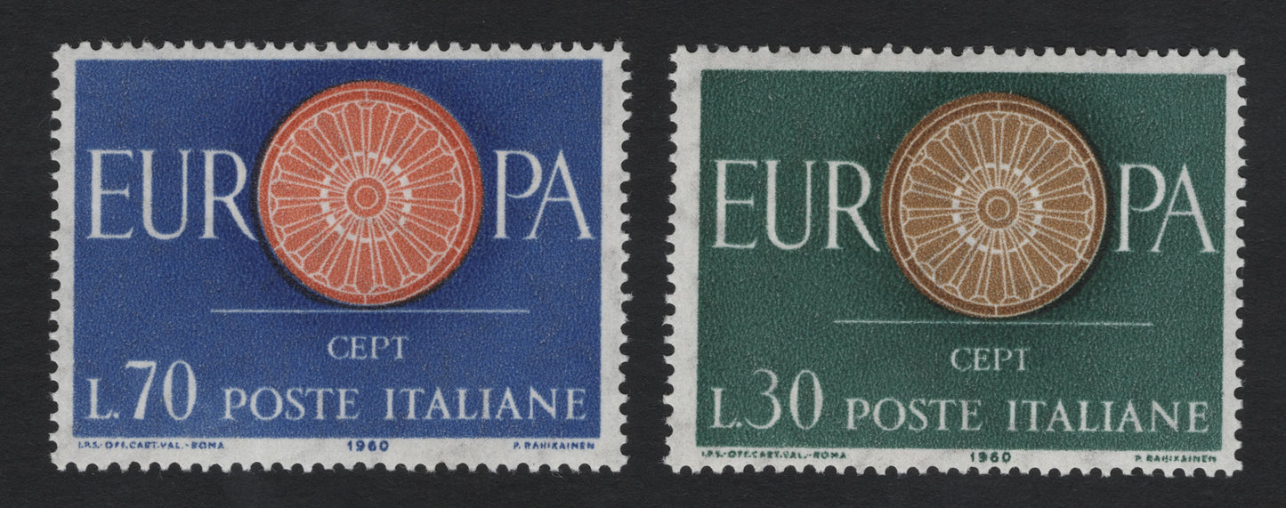 SCG5411 - Italy 1960 Europa CEPT Stamps – "Wheel of Unity" (L.30 & L.70)