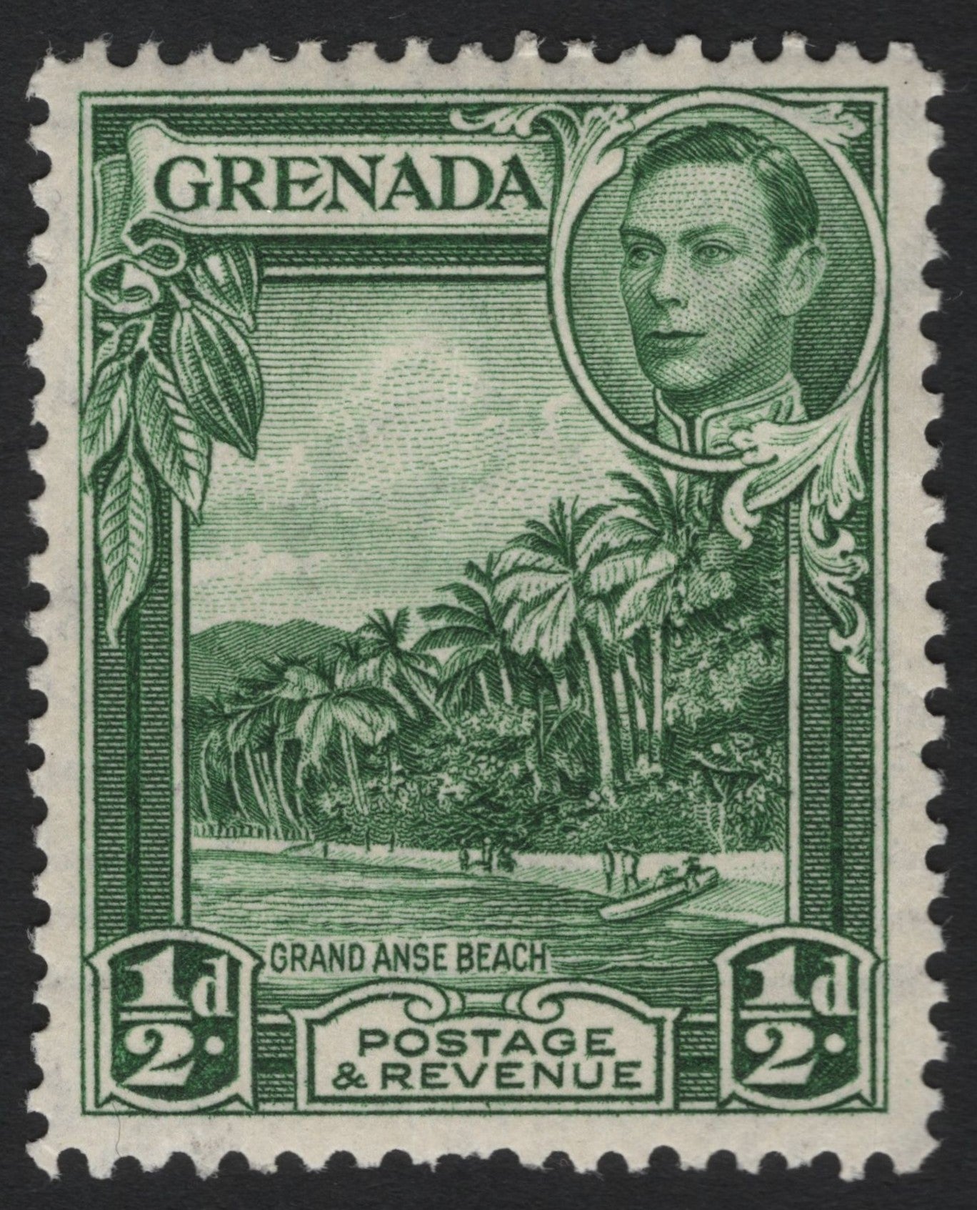 SCG5434 - Grenada 1938 – ½d Green "Grand Anse Beach" with King George VI