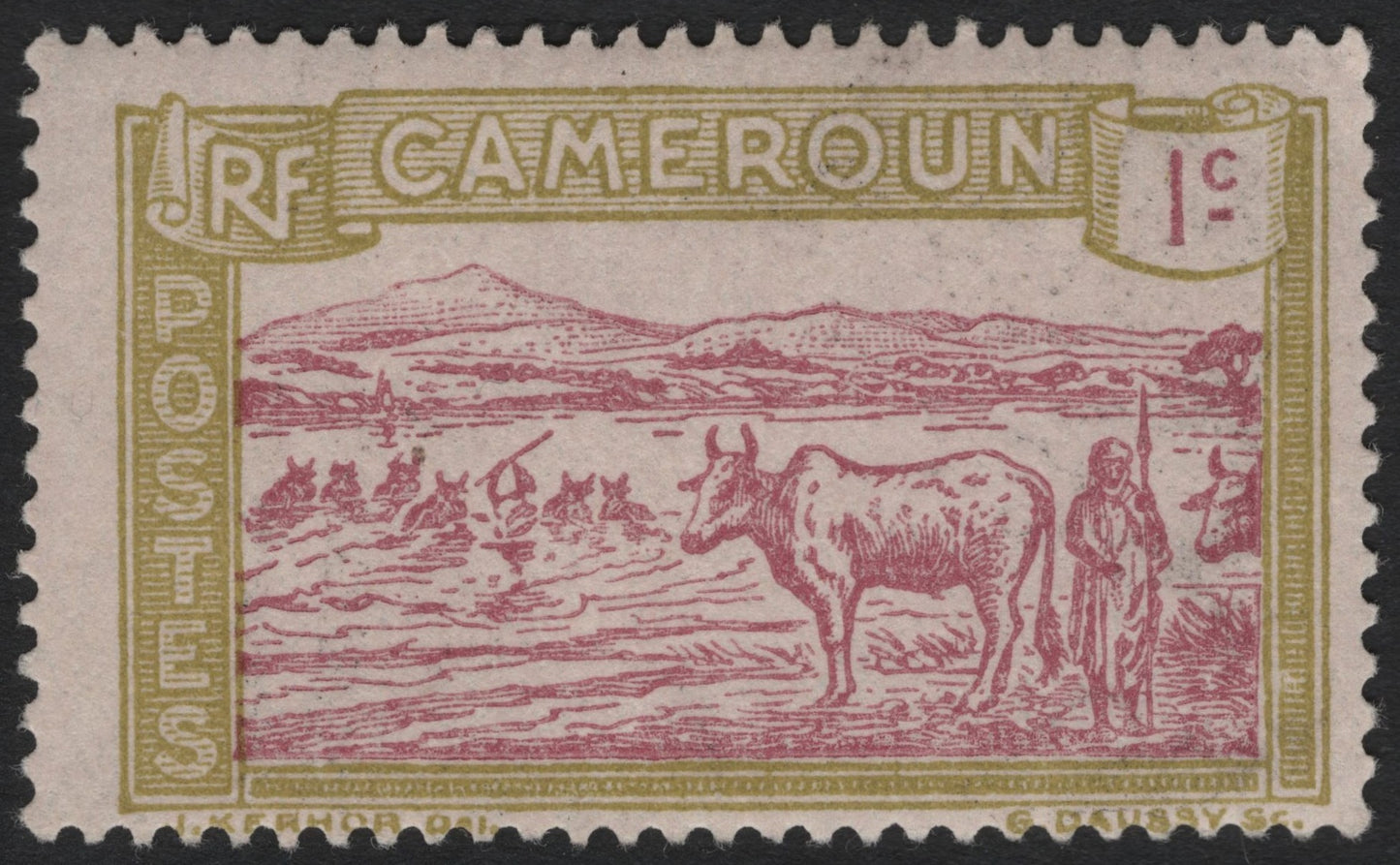 SCG5444 - Cameroun 1 Centime “Cattle Herd and Herdsman” Stamp (Colonial Issue)