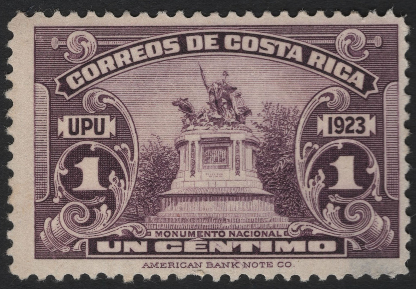 SCG5445 - Costa Rica 1923 “Monumento Nacional” 1 Centimo UPU Issue