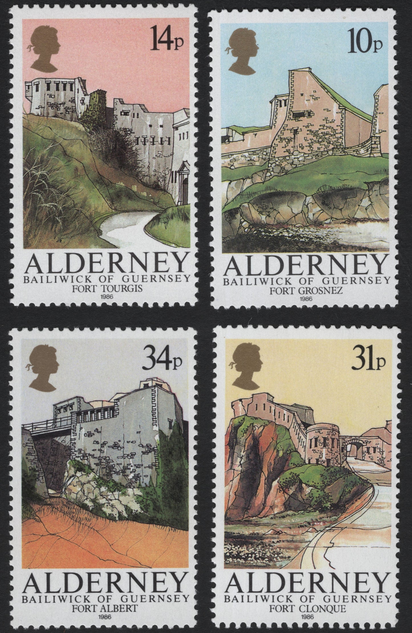 SCG5490 - Alderney 1986 Forts Definitive Set – Bailiwick of Guernsey