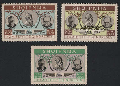 SCG5552 - Albania 1952 “Committee of Resistance” Airmail Issue – Roosevelt, Skanderbeg & Churchill