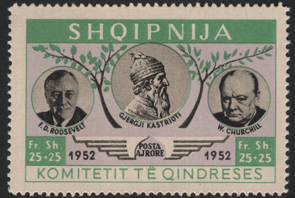 SCG5552 - Albania 1952 “Committee of Resistance” Airmail Issue – Roosevelt, Skanderbeg & Churchill